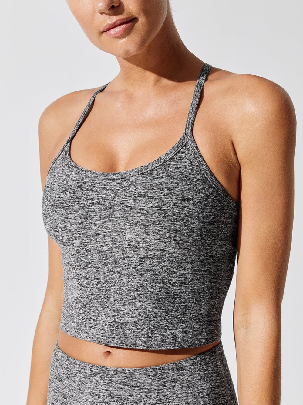 Beyond Yoga Spacedye Slim Racerback Cropped Tank in Heathered Black-White